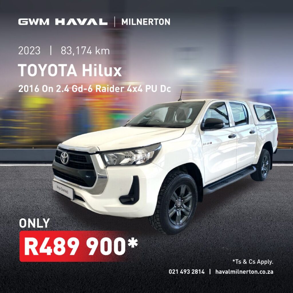 2023 Toyota Hilux 2.4GD-6 Raider 4x4 PU DC now only R489 900*