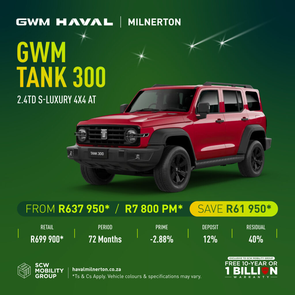 GWM Tank 300 2.4TD S-Luxury 4X4 AT from R637 950 or R7 800pm*