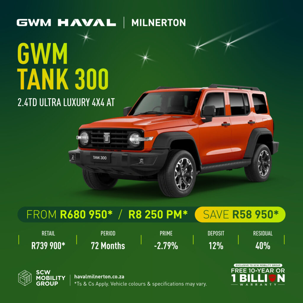 GWM Tank 300 2.4TD Ultra-Luxury 4X4 AT from R680 950 or R8 250pm*